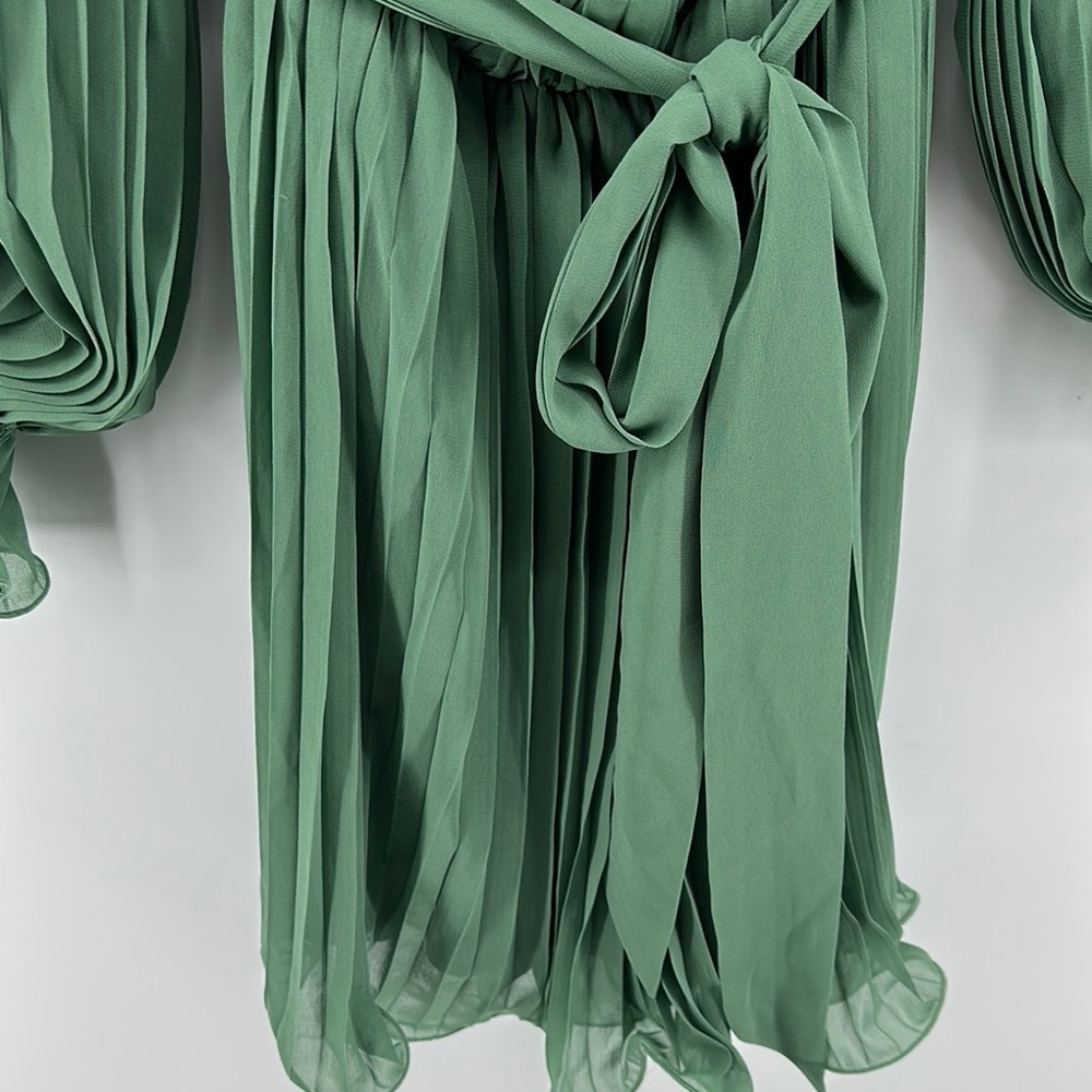 Baltic Born Green Long Sleeve Bishop Elastic Waist with Fabric Belt Sundress SzL - Picture 10 of 15